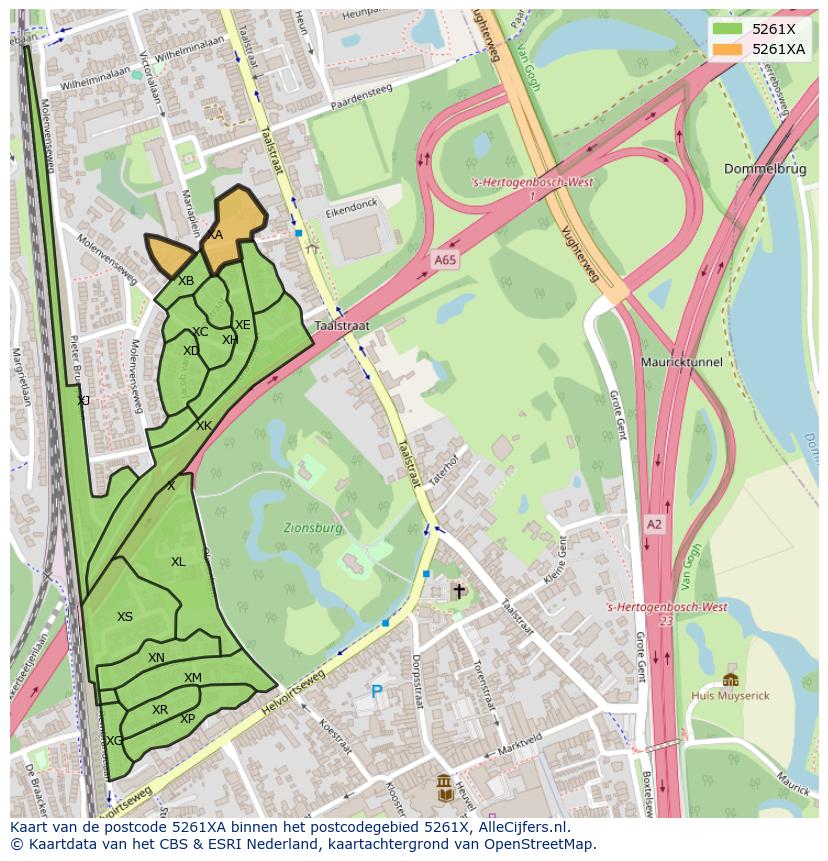 Afbeelding van het postcodegebied 5261 XA op de kaart.