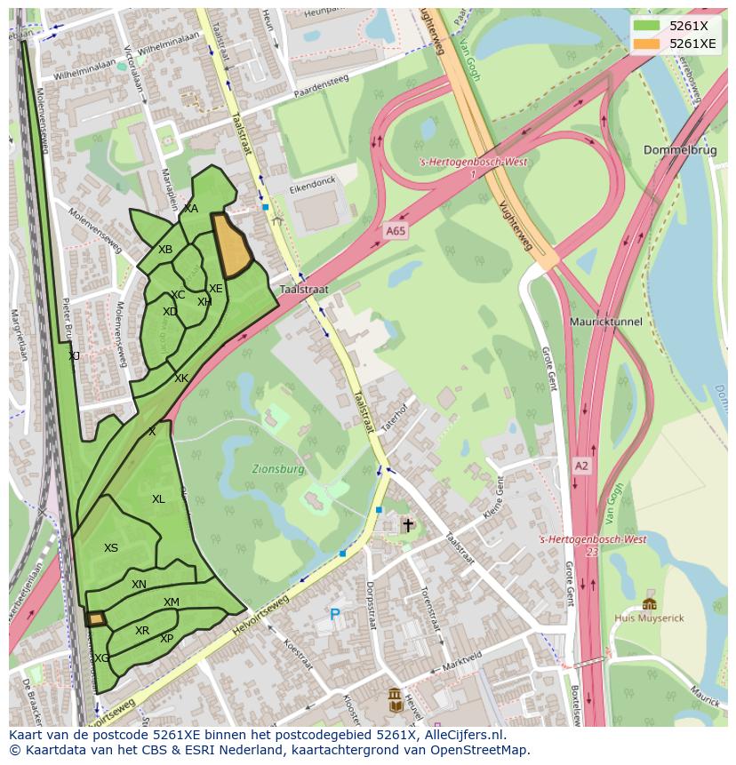 Afbeelding van het postcodegebied 5261 XE op de kaart.