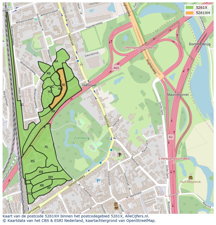 Afbeelding van het postcodegebied 5261 XH op de kaart.