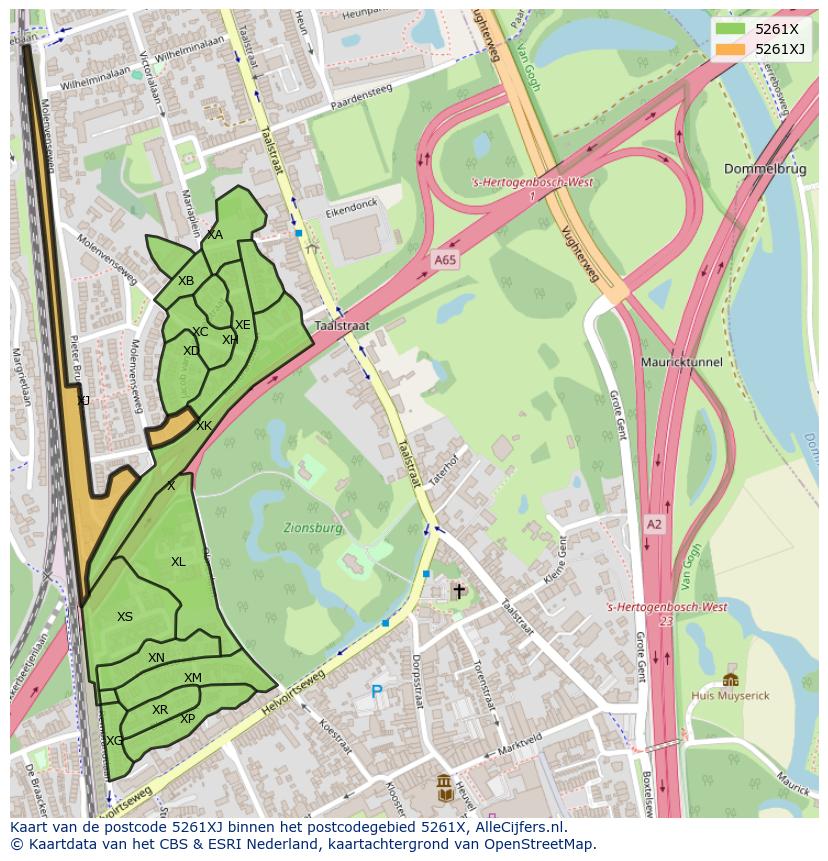 Afbeelding van het postcodegebied 5261 XJ op de kaart.