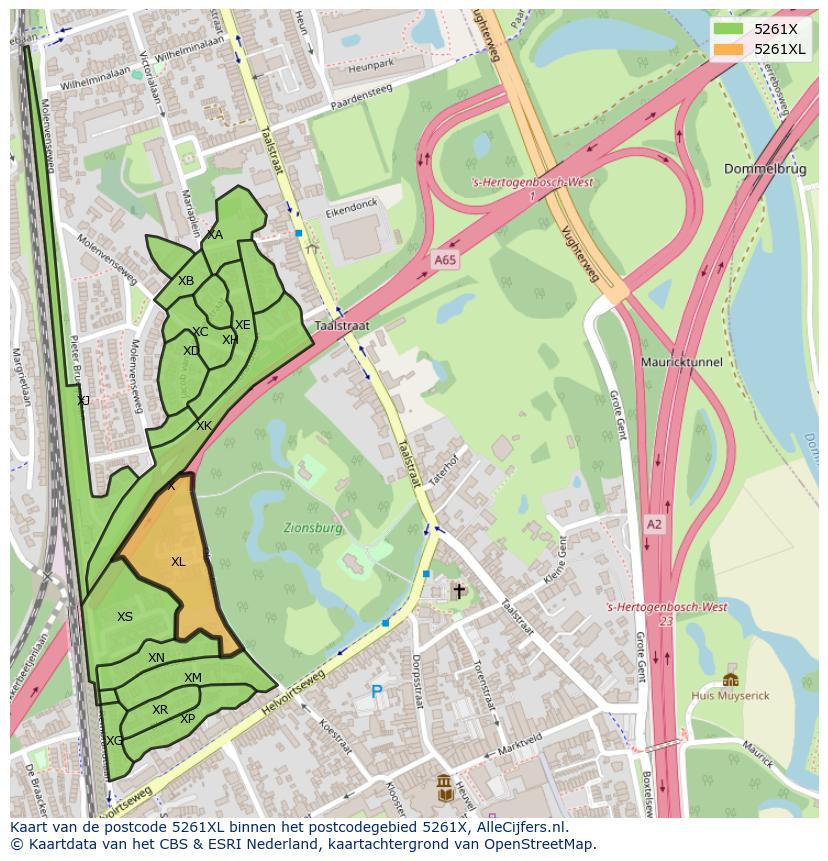 Afbeelding van het postcodegebied 5261 XL op de kaart.