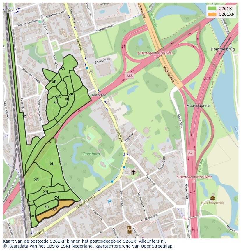 Afbeelding van het postcodegebied 5261 XP op de kaart.