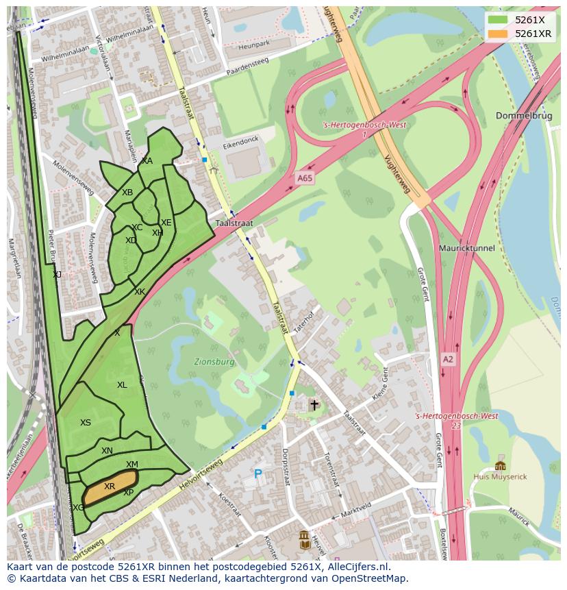 Afbeelding van het postcodegebied 5261 XR op de kaart.