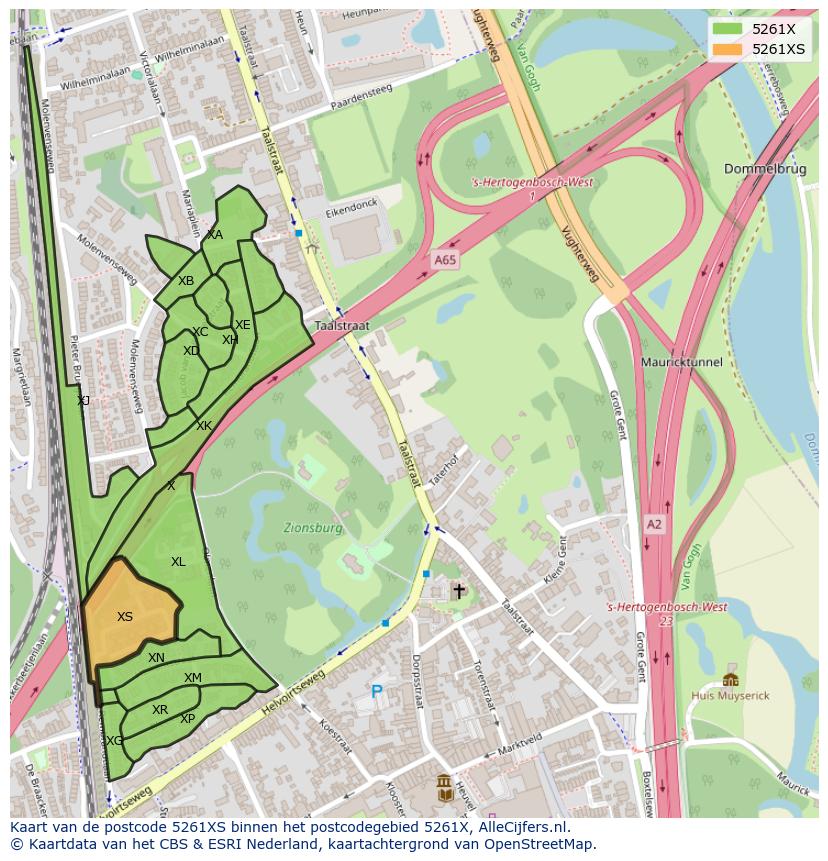 Afbeelding van het postcodegebied 5261 XS op de kaart.
