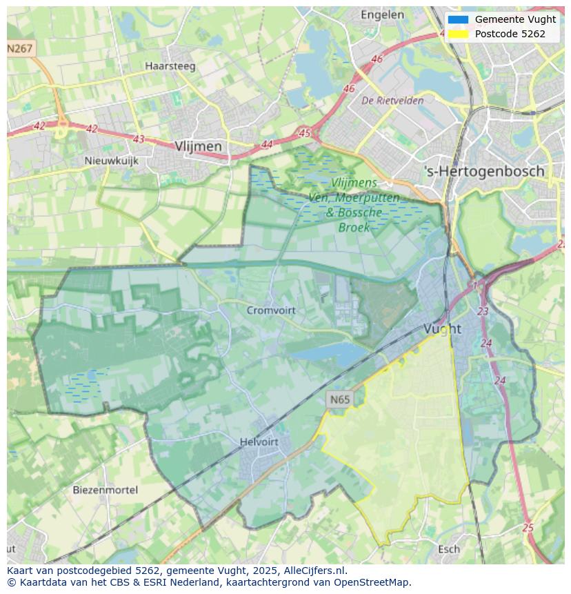 Afbeelding van het postcodegebied 5262 op de kaart.