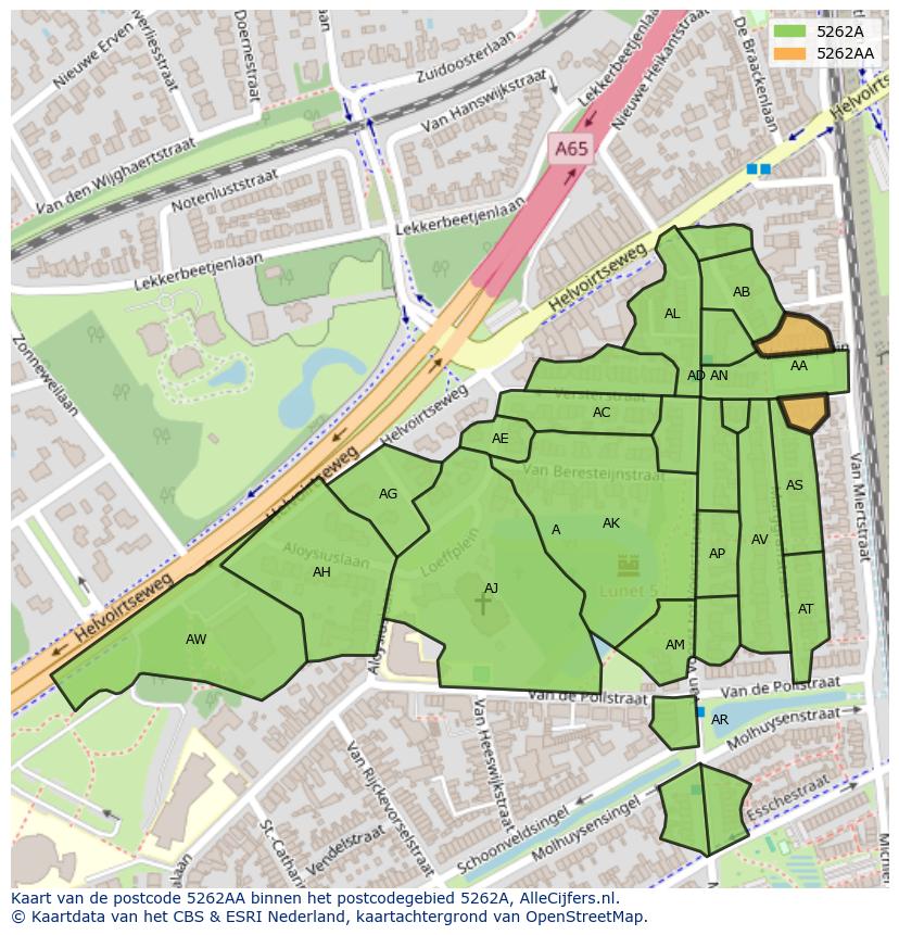 Afbeelding van het postcodegebied 5262 AA op de kaart.