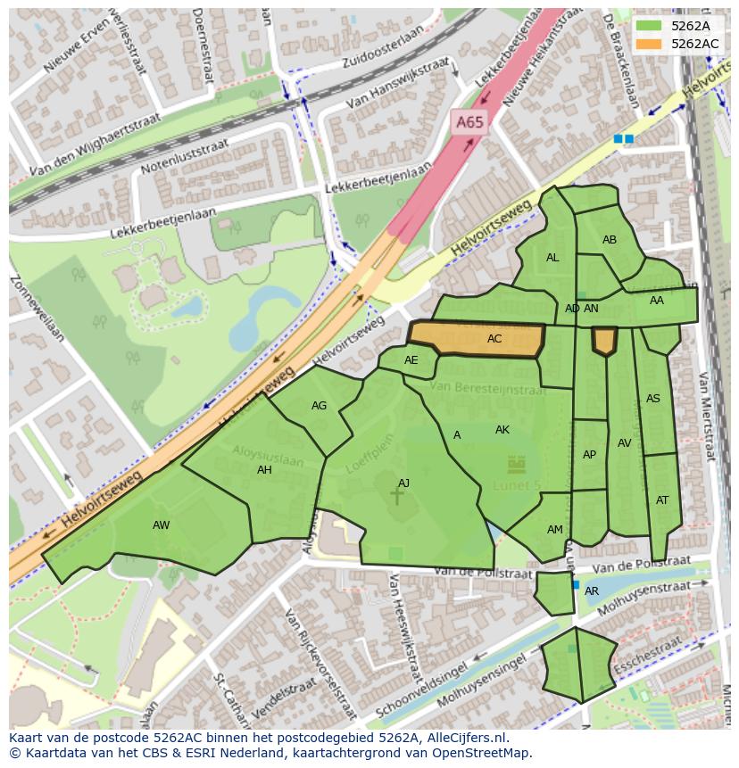 Afbeelding van het postcodegebied 5262 AC op de kaart.