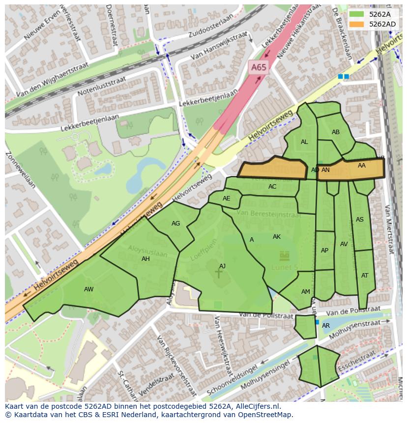 Afbeelding van het postcodegebied 5262 AD op de kaart.