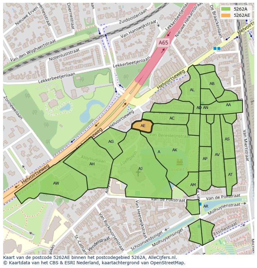 Afbeelding van het postcodegebied 5262 AE op de kaart.