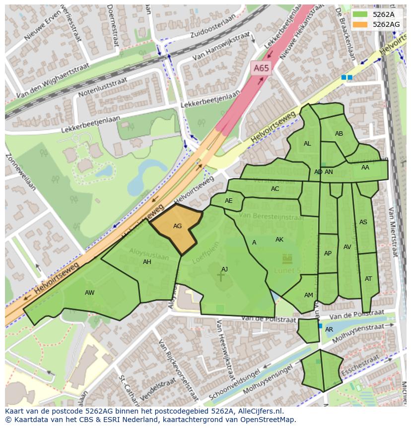 Afbeelding van het postcodegebied 5262 AG op de kaart.