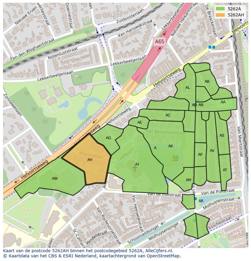 Afbeelding van het postcodegebied 5262 AH op de kaart.
