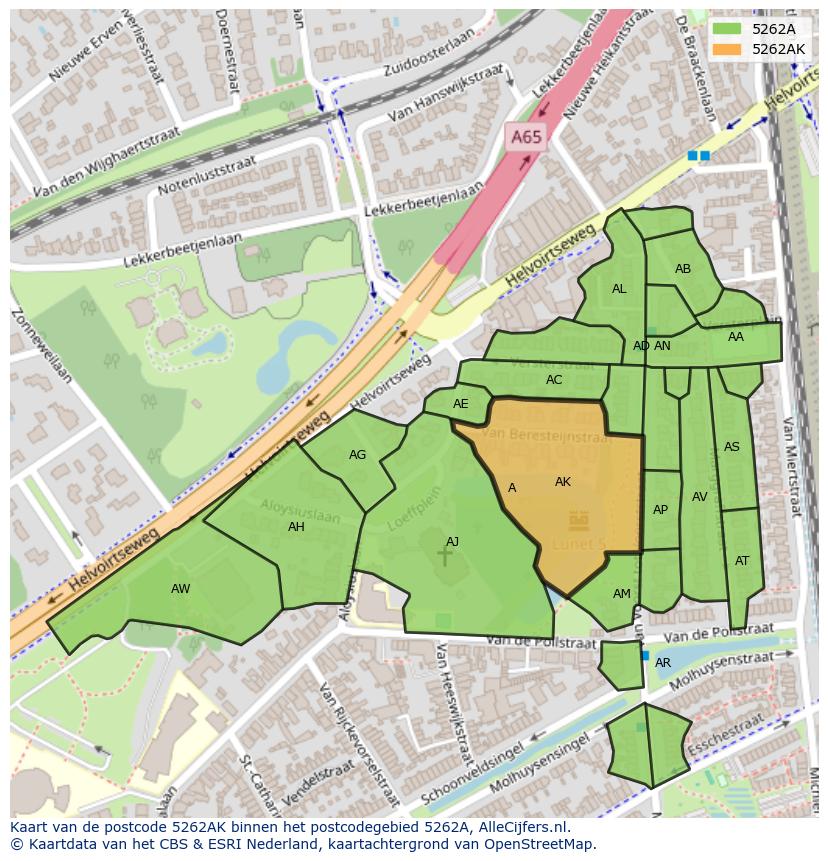 Afbeelding van het postcodegebied 5262 AK op de kaart.