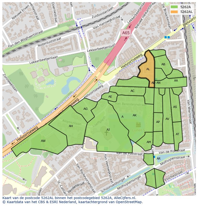 Afbeelding van het postcodegebied 5262 AL op de kaart.