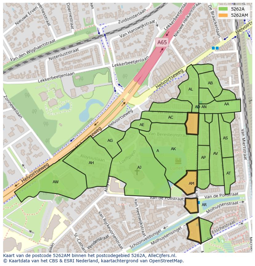Afbeelding van het postcodegebied 5262 AM op de kaart.
