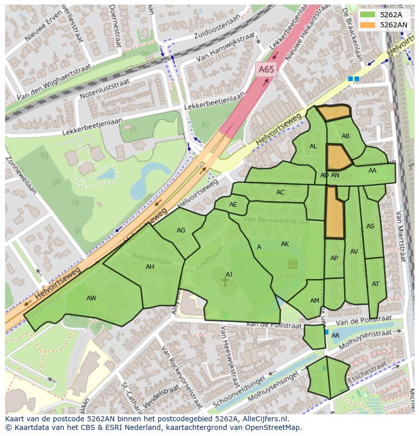 Afbeelding van het postcodegebied 5262 AN op de kaart.