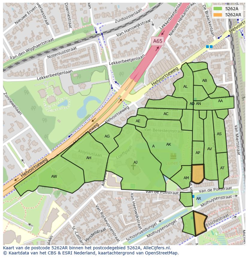 Afbeelding van het postcodegebied 5262 AR op de kaart.