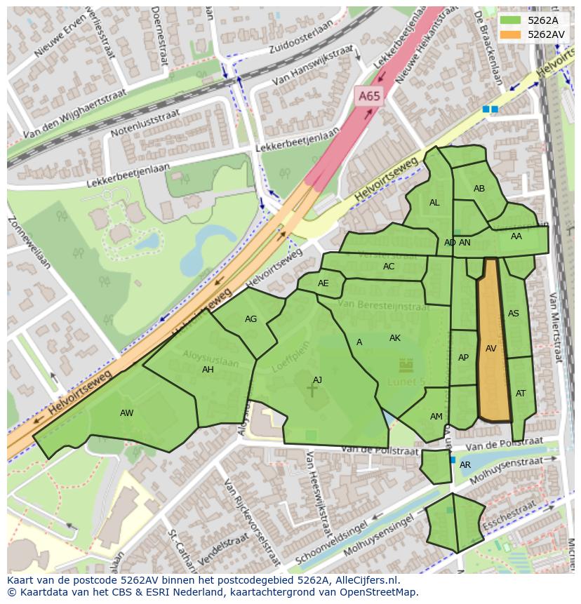 Afbeelding van het postcodegebied 5262 AV op de kaart.