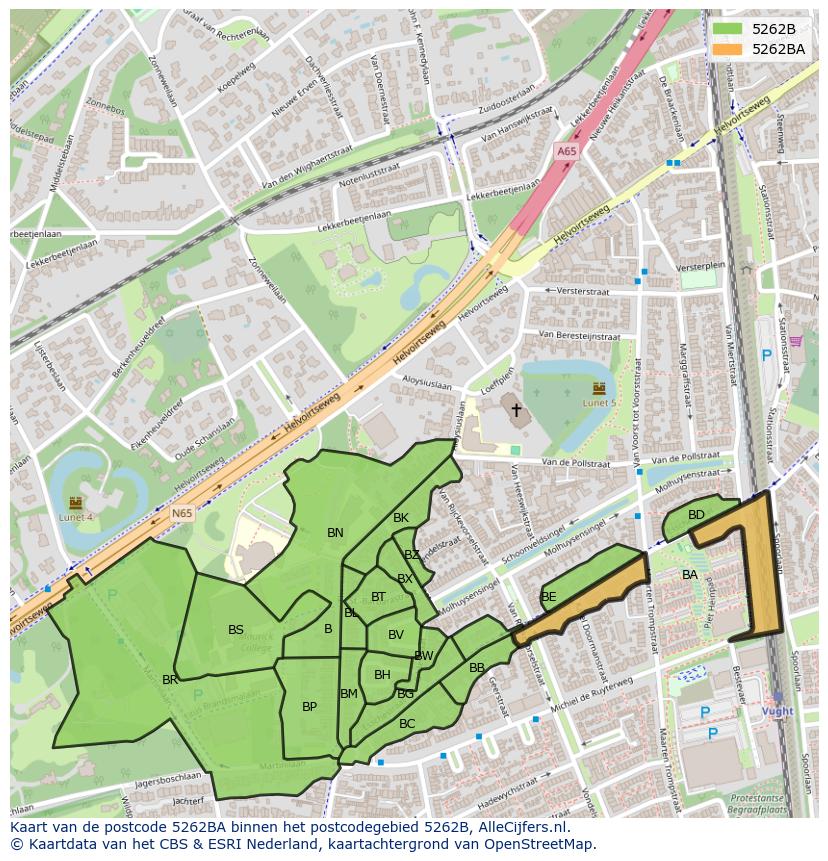 Afbeelding van het postcodegebied 5262 BA op de kaart.