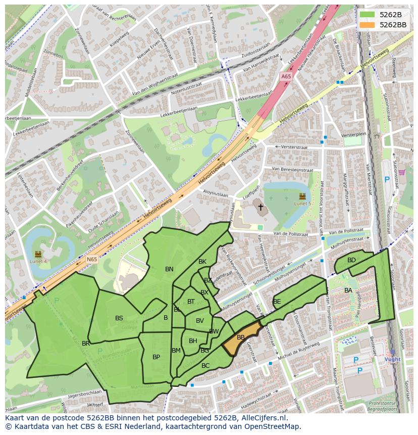 Afbeelding van het postcodegebied 5262 BB op de kaart.