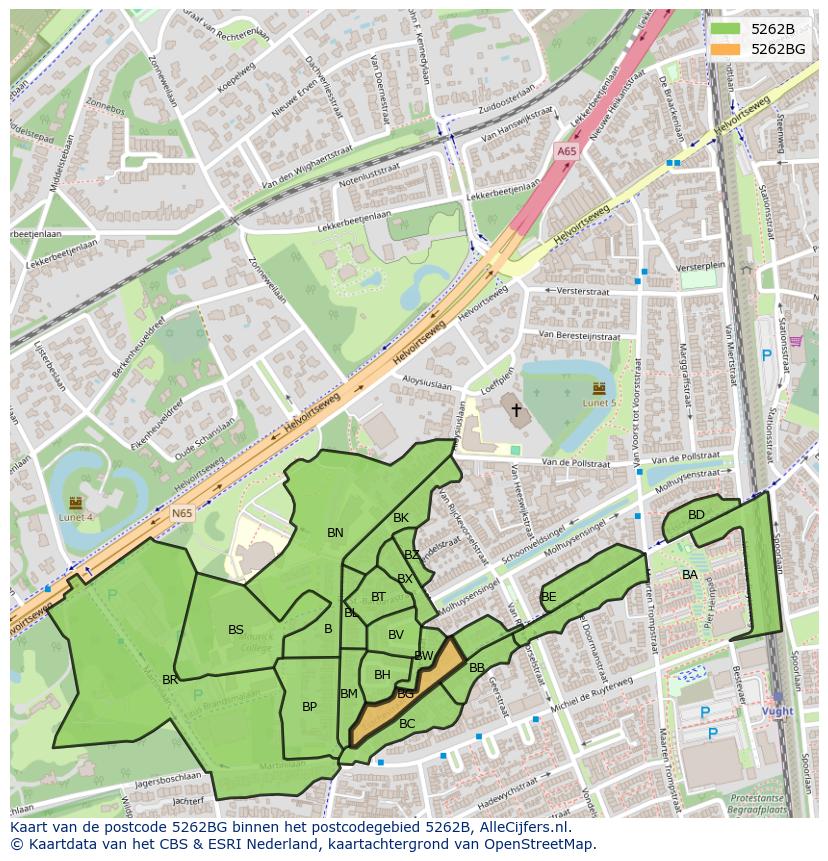 Afbeelding van het postcodegebied 5262 BG op de kaart.