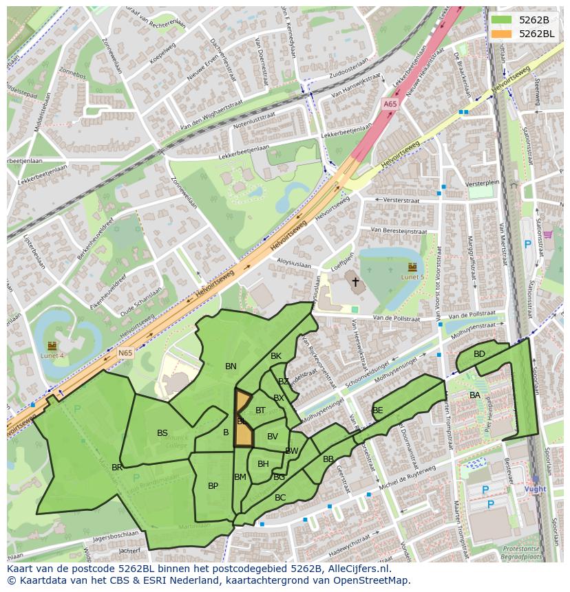 Afbeelding van het postcodegebied 5262 BL op de kaart.