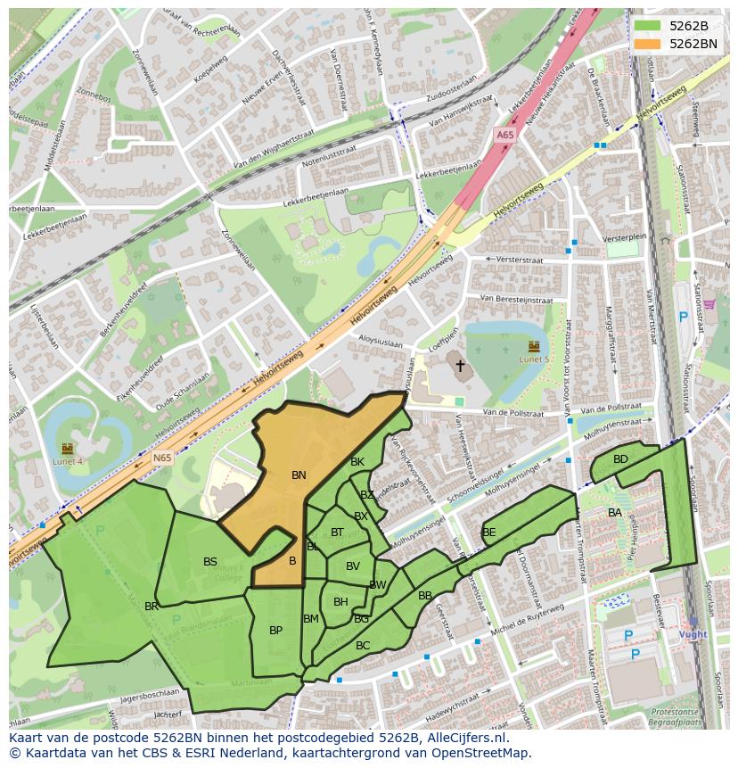 Afbeelding van het postcodegebied 5262 BN op de kaart.