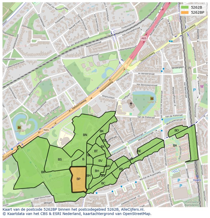 Afbeelding van het postcodegebied 5262 BP op de kaart.