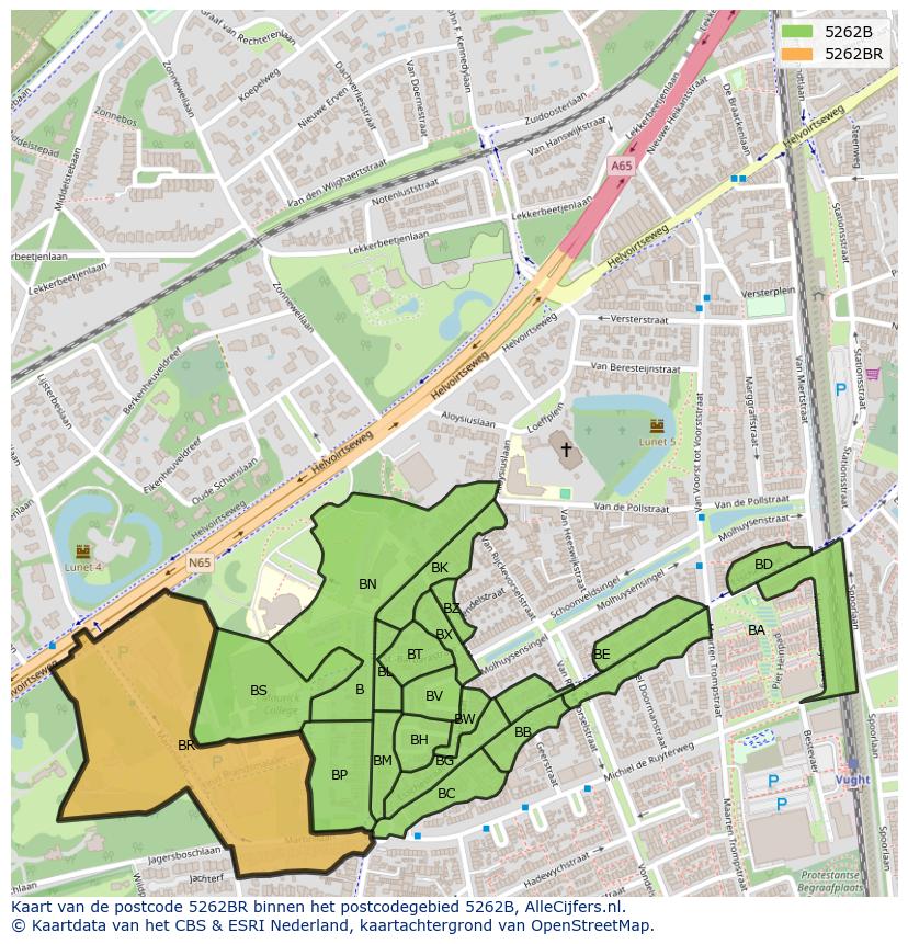 Afbeelding van het postcodegebied 5262 BR op de kaart.