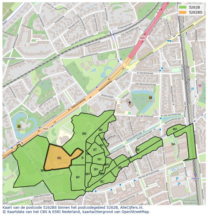Afbeelding van het postcodegebied 5262 BS op de kaart.