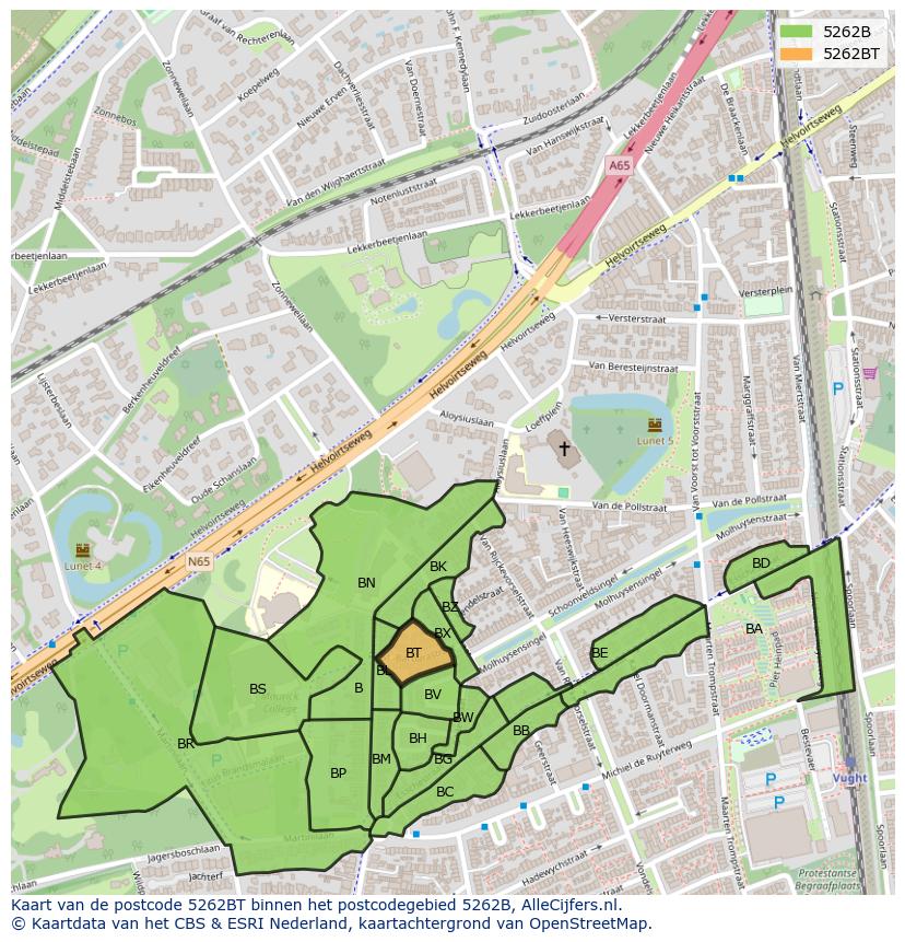 Afbeelding van het postcodegebied 5262 BT op de kaart.