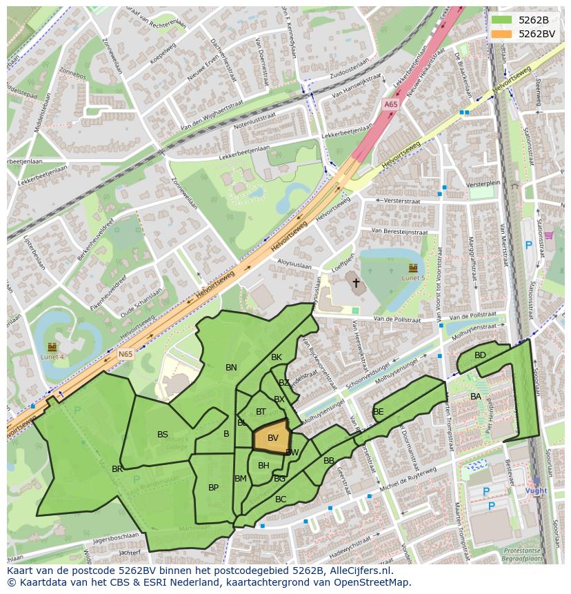 Afbeelding van het postcodegebied 5262 BV op de kaart.