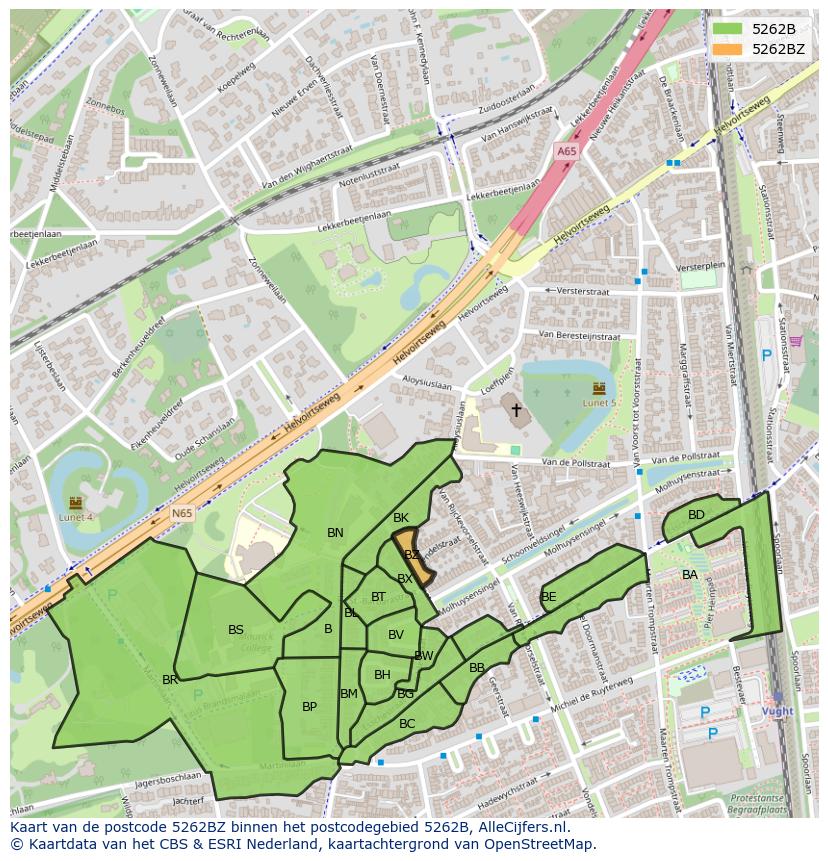 Afbeelding van het postcodegebied 5262 BZ op de kaart.