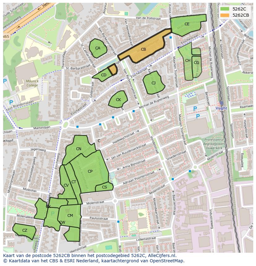 Afbeelding van het postcodegebied 5262 CB op de kaart.