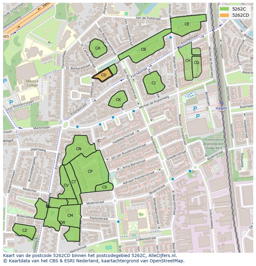 Afbeelding van het postcodegebied 5262 CD op de kaart.