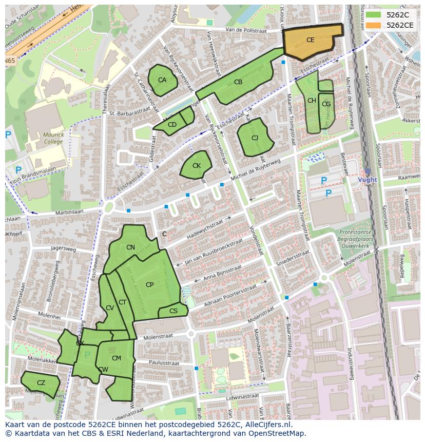 Afbeelding van het postcodegebied 5262 CE op de kaart.
