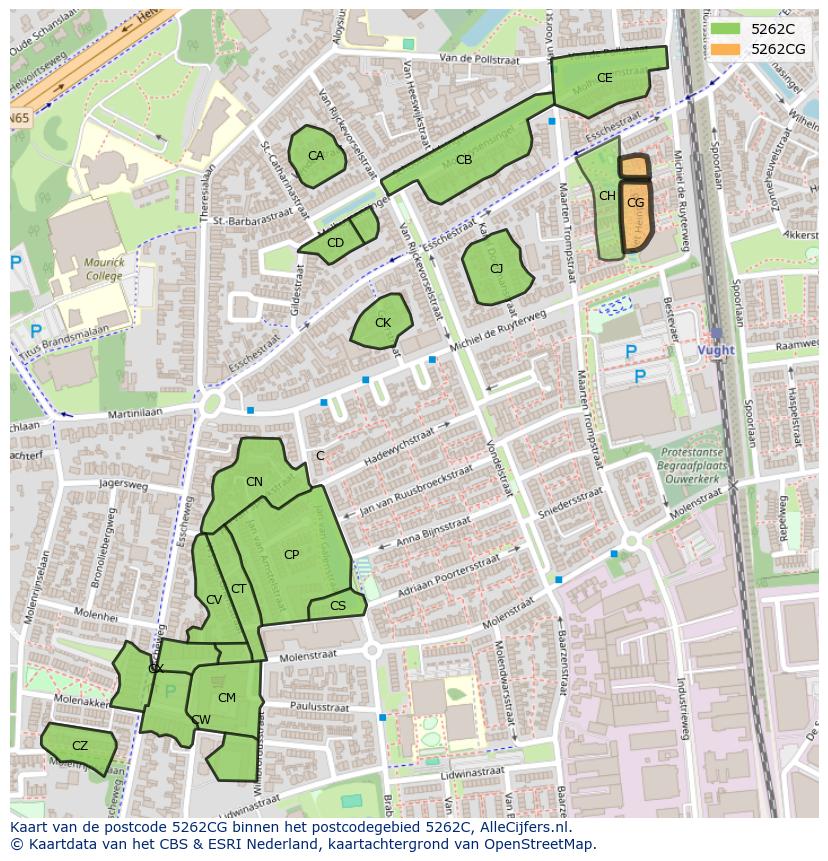 Afbeelding van het postcodegebied 5262 CG op de kaart.