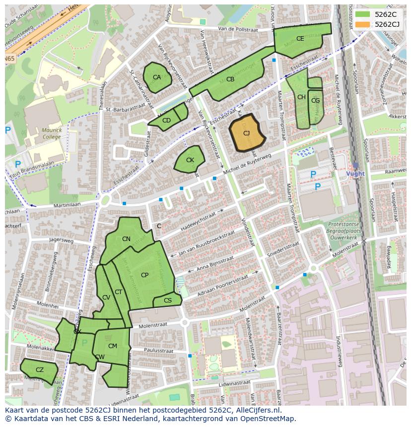 Afbeelding van het postcodegebied 5262 CJ op de kaart.
