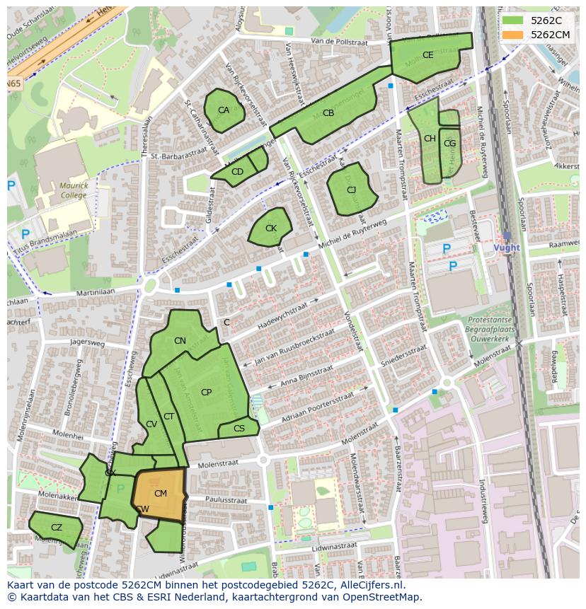 Afbeelding van het postcodegebied 5262 CM op de kaart.