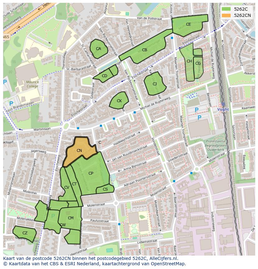 Afbeelding van het postcodegebied 5262 CN op de kaart.