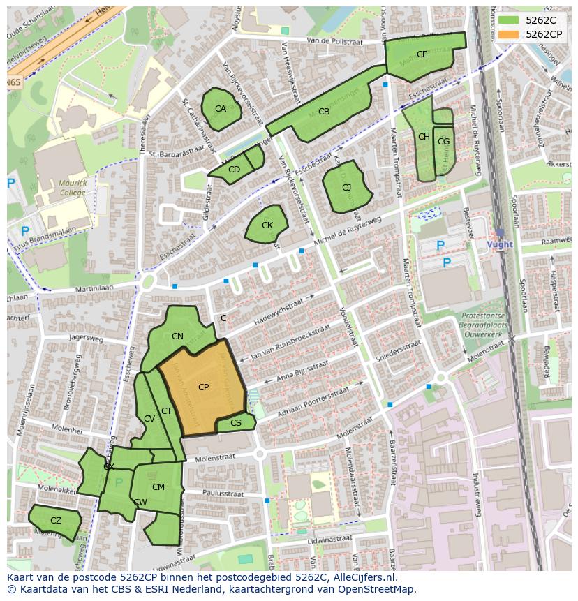 Afbeelding van het postcodegebied 5262 CP op de kaart.