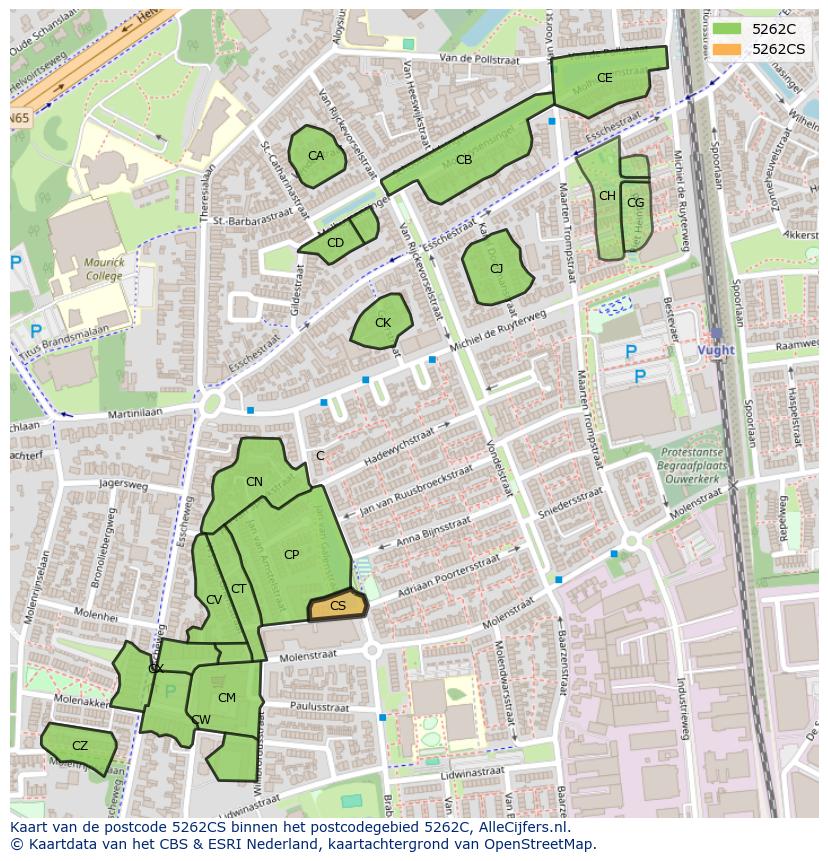 Afbeelding van het postcodegebied 5262 CS op de kaart.