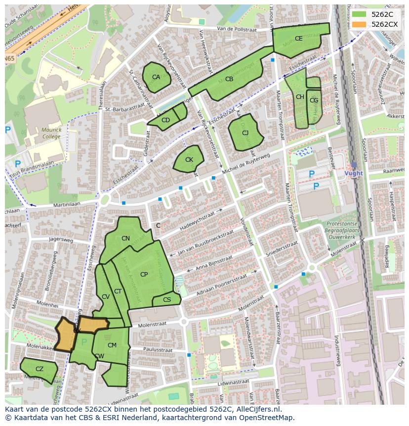 Afbeelding van het postcodegebied 5262 CX op de kaart.