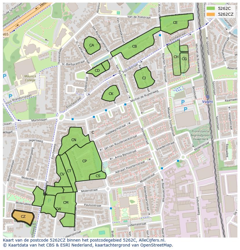 Afbeelding van het postcodegebied 5262 CZ op de kaart.