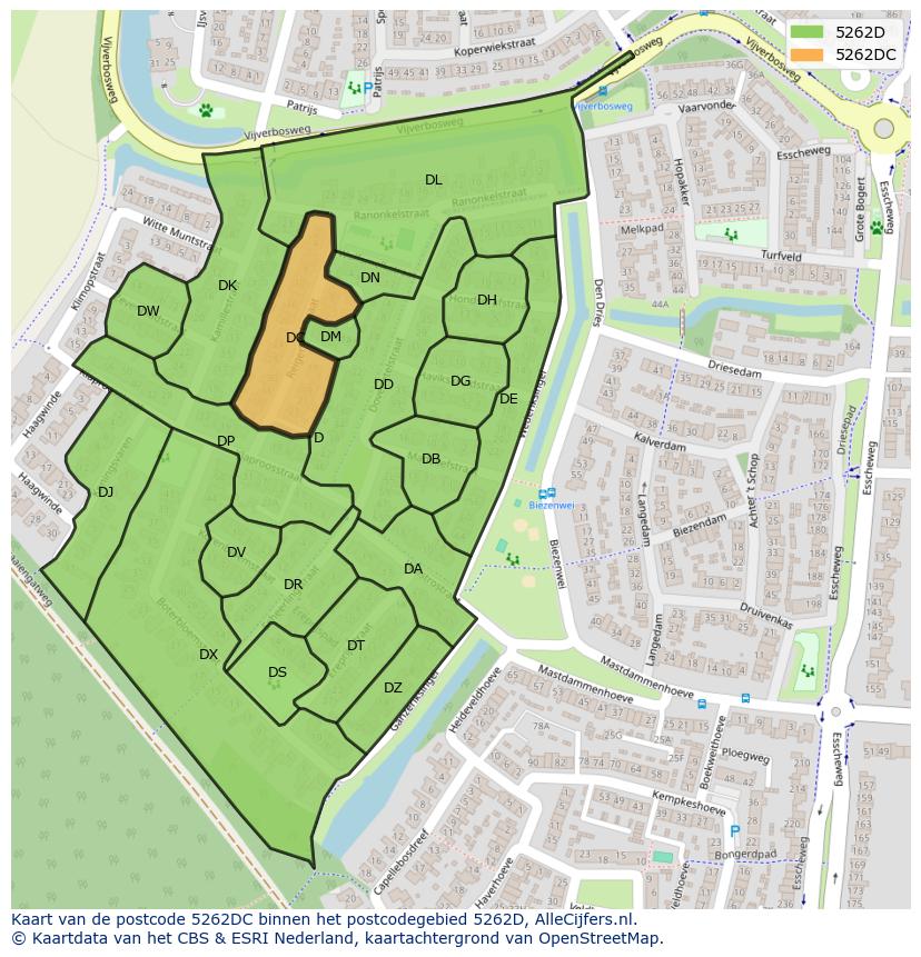 Afbeelding van het postcodegebied 5262 DC op de kaart.