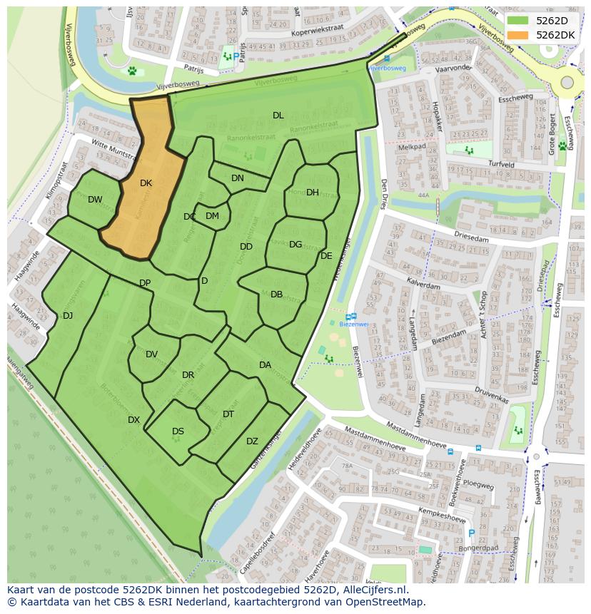 Afbeelding van het postcodegebied 5262 DK op de kaart.