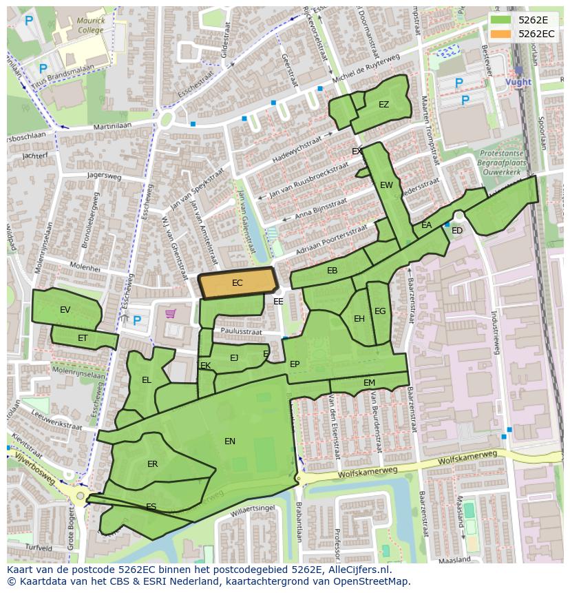 Afbeelding van het postcodegebied 5262 EC op de kaart.