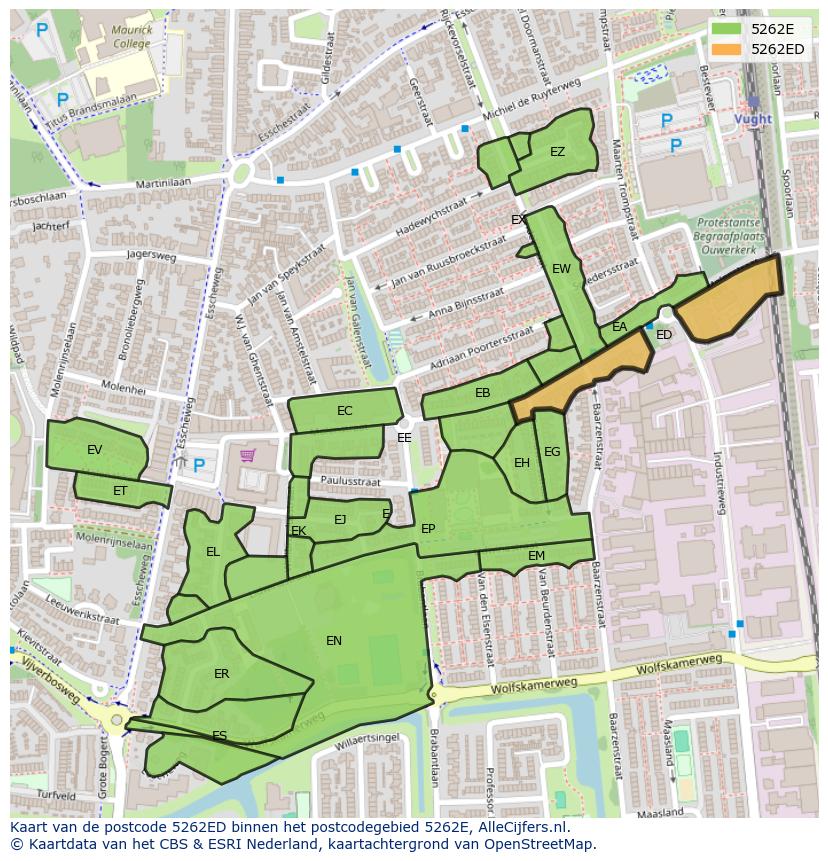 Afbeelding van het postcodegebied 5262 ED op de kaart.