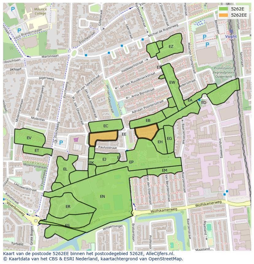 Afbeelding van het postcodegebied 5262 EE op de kaart.