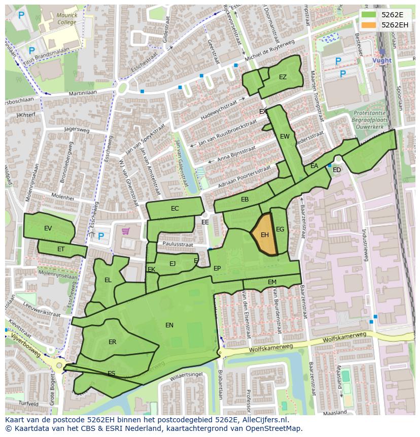 Afbeelding van het postcodegebied 5262 EH op de kaart.