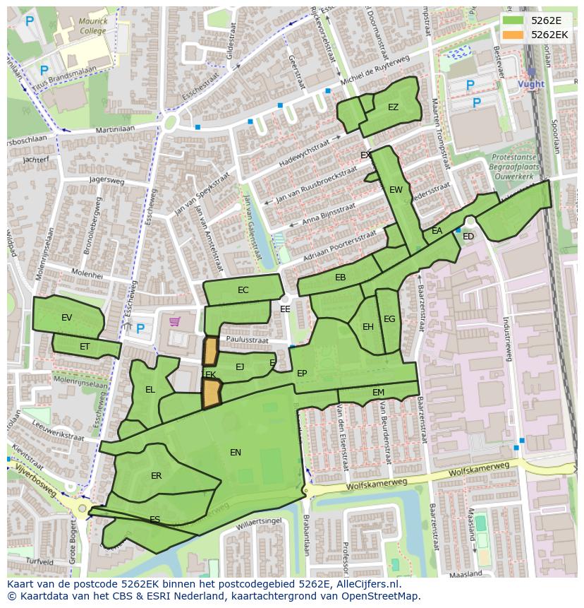 Afbeelding van het postcodegebied 5262 EK op de kaart.